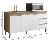 Balcão Com Tampo 3 Portas 3 Gavetas 150 Cm Andreia Amendoa Branco Reajl Moveis - 3