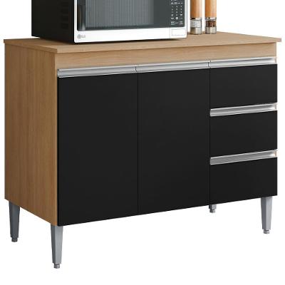 Balcão Com Tampo 2 Portas E 3 Gavetas 100 Cm Andreia Amendoa Preto Reajl Moveis