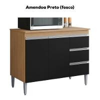 Balcão Com Tampo 2 Portas E 3 Gavetas 100 Cm Andreia Amendoa Preto Reajl Moveis