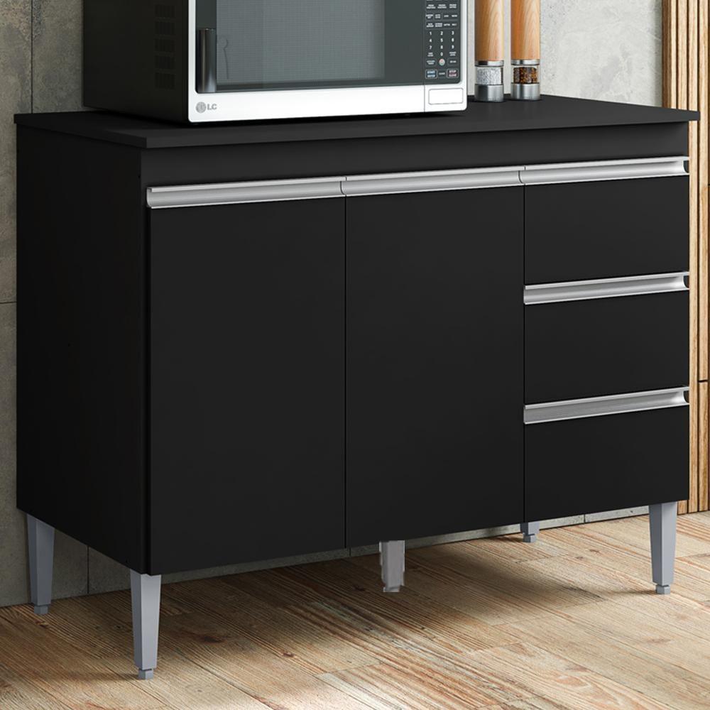 Balcão Com Tampo 2 Portas E 3 Gavetas 120 Cm Andreia Preto Reajl Moveis - 2