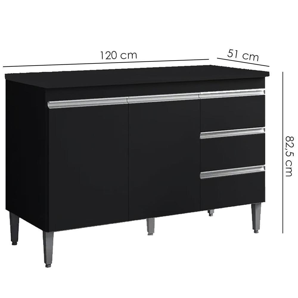 Balcão Com Tampo 2 Portas E 3 Gavetas 120 Cm Andreia Preto Reajl Moveis - 3