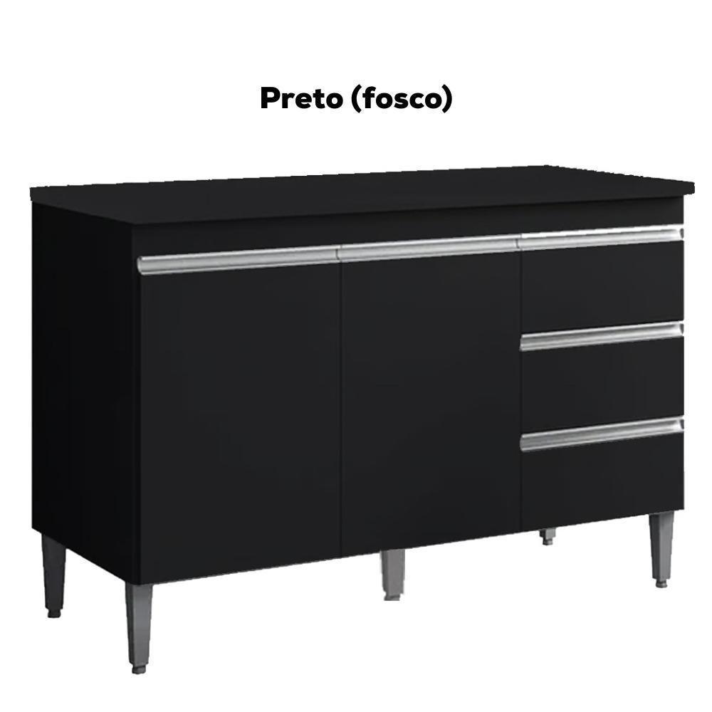 Balcão Com Tampo 2 Portas E 3 Gavetas 120 Cm Andreia Preto Reajl Moveis - 4