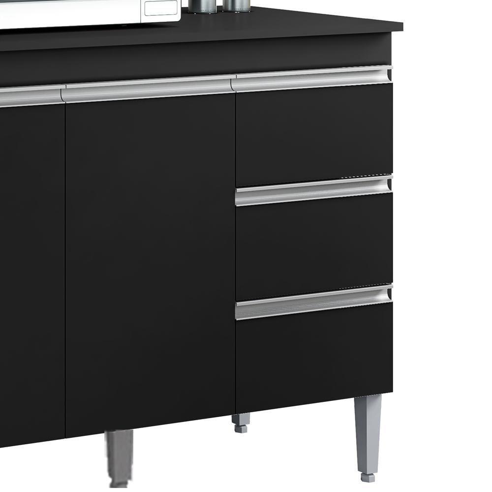 Balcão Com Tampo 2 Portas E 3 Gavetas 120 Cm Andreia Preto Reajl Moveis - 5