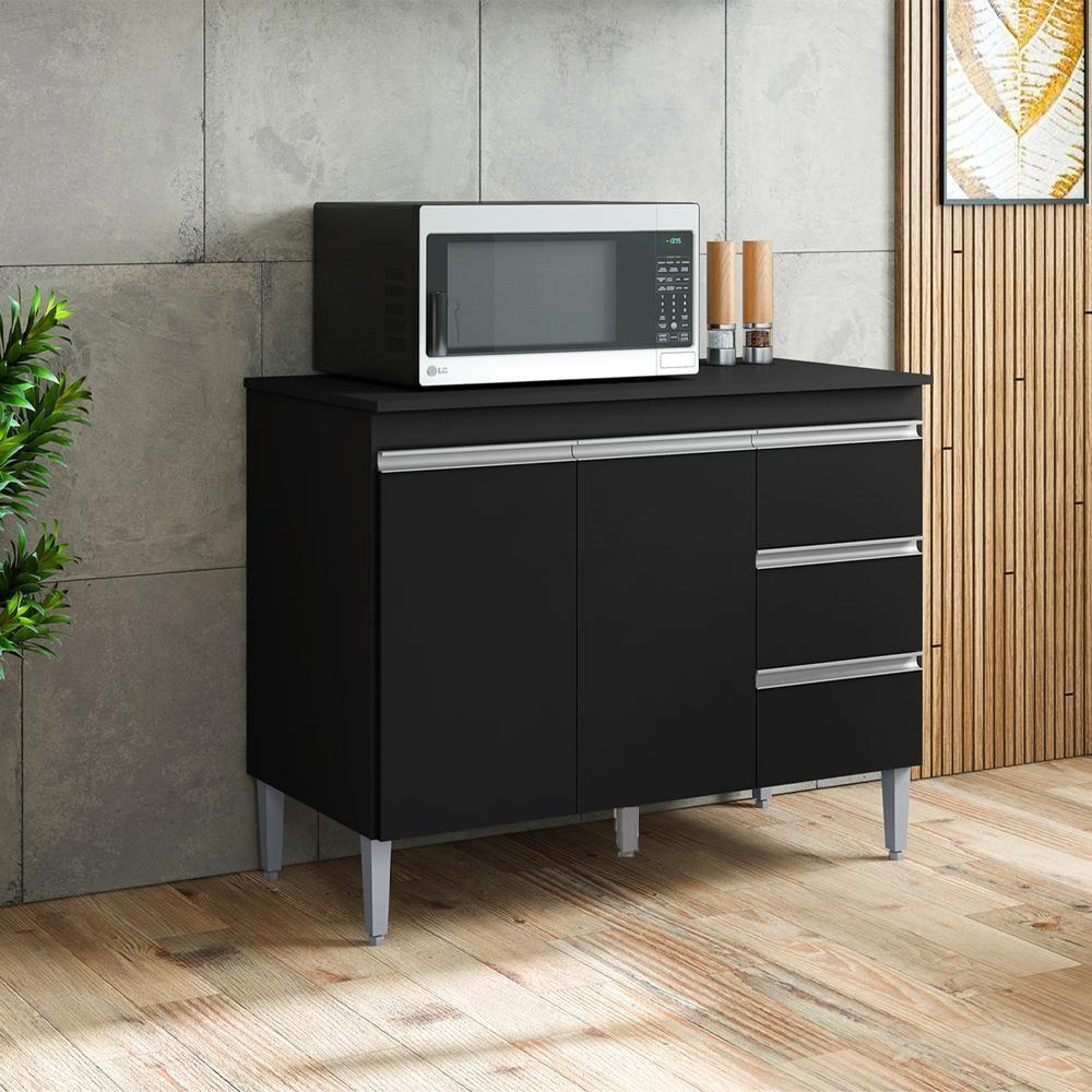 Balcão Com Tampo 2 Portas E 3 Gavetas 120 Cm Andreia Preto Reajl Moveis - 6