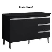 Balcão Com Tampo 2 Portas E 3 Gavetas 120 Cm Andreia Preto Reajl Moveis