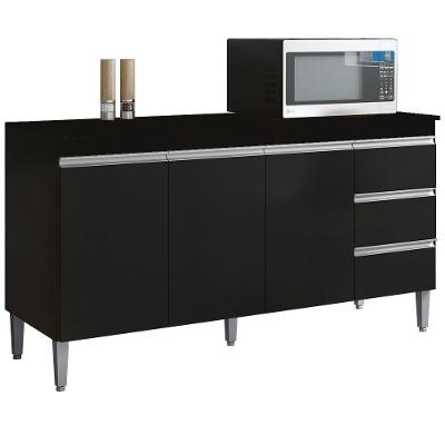 Balcão Com Tampo 3 Portas 3 Gavetas 160 Cm Andreia Preto Reajl Moveis