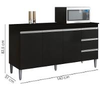 Balcão Com Tampo 3 Portas 3 Gavetas 160 Cm Andreia Preto Reajl Moveis - 3