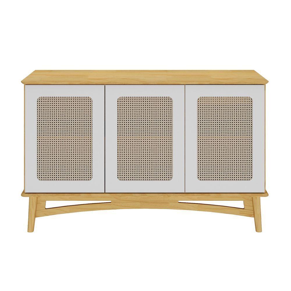 Balcão 3 Portas E 1 Gaveta Interna Com Portas Em Rattan - Garapa Com Portas Nude Laca - 3