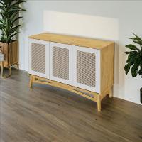 Balcão 3 Portas E 1 Gaveta Interna Com Portas Em Rattan - Garapa Com Portas Nude Laca - 2