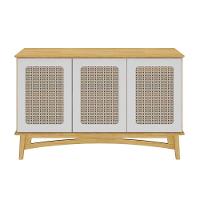 Balcão 3 Portas E 1 Gaveta Interna Com Portas Em Rattan - Garapa Com Portas Nude Laca - 3