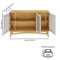 Balcão 3 Portas E 1 Gaveta Interna Com Portas Em Rattan - Garapa Com Portas Nude Laca - 4
