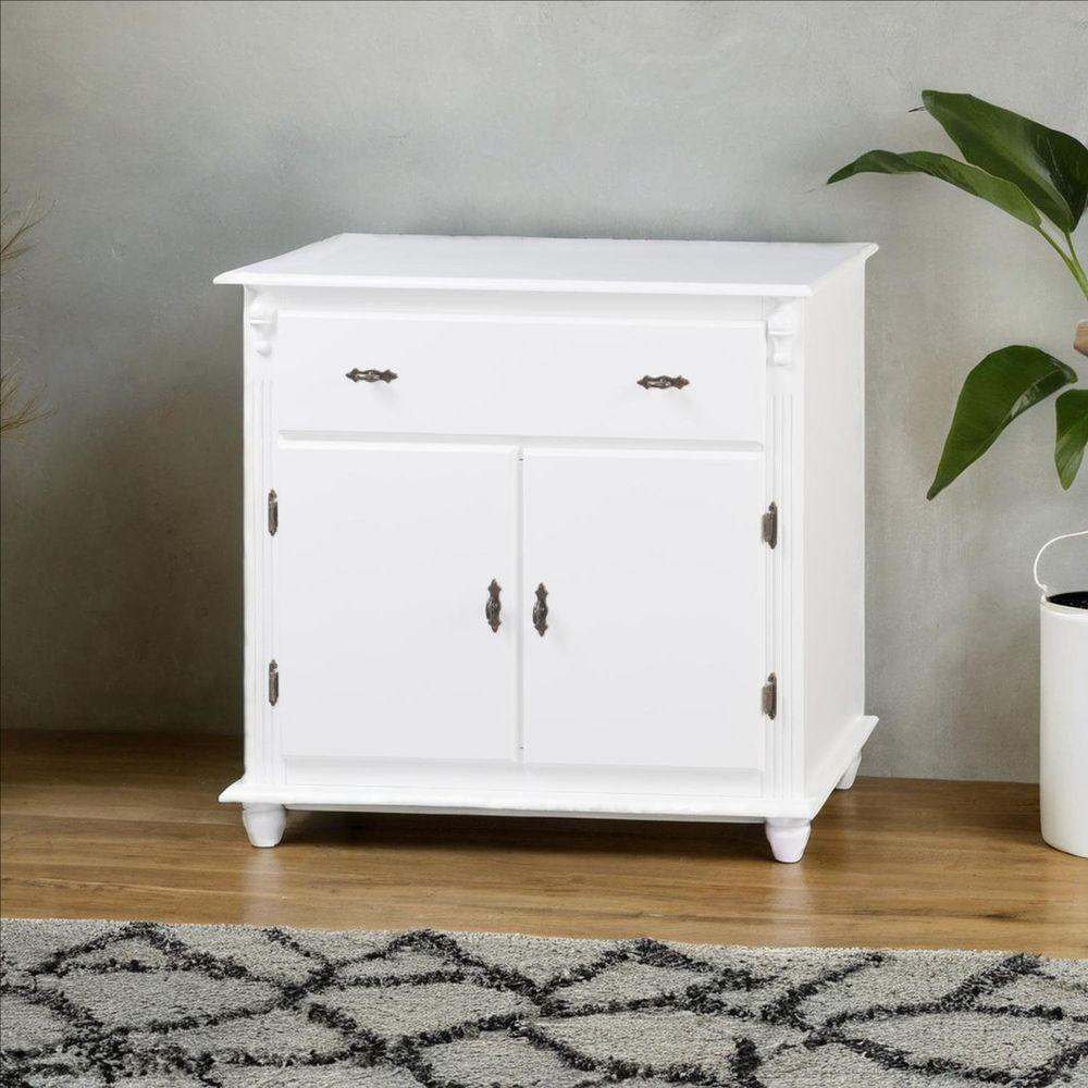 Balcão Buffet De Madeira Meyer Móveis Com 2 Portas, 1 Gaveta E Pés Torneados - Branco Laca - 1