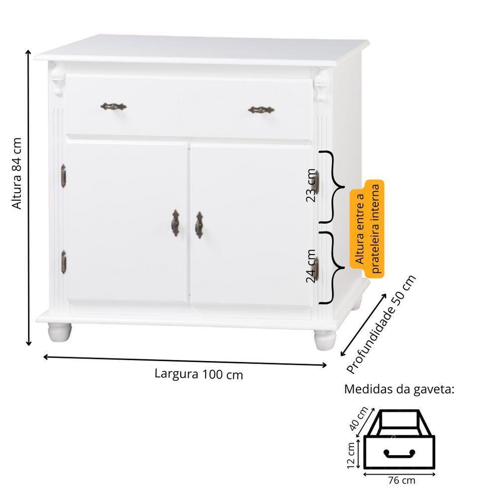 Balcão Buffet De Madeira Meyer Móveis Com 2 Portas, 1 Gaveta E Pés Torneados - Branco Laca - 4