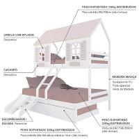 Treliche Casal/ Solteiro Casinha Bela Com Kit Escada/escorregador - Madeira Maciça Branco/rosa Megamobilia