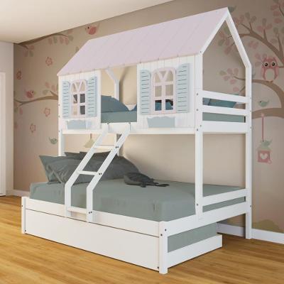 Treliche Casal/Solteiro Casinha Bela - Madeira Maciça Branco/rosa/verde Megamobilia