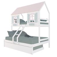 Treliche Casal/Solteiro Casinha Bela - Madeira Maciça Branco/rosa/verde Megamobilia - 2