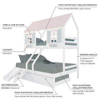 Treliche Casal/ Solteiro Casinha Bela Com Kit Escada/escorregador - Madeira Maciça Branco/rosa/verde Megamobilia