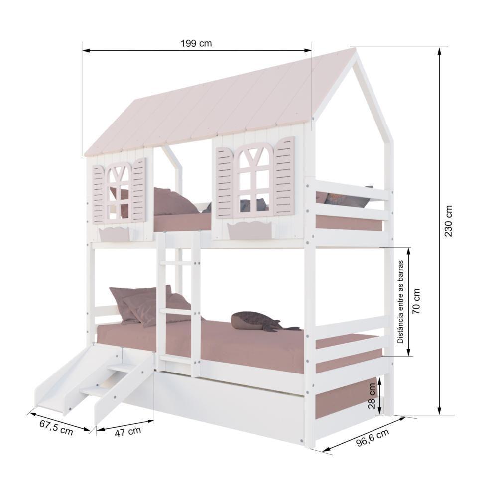 Treliche Casinha Bela Kit Escada/escorregador - Madeira Maciça Branco/rosa Megamobilia - 3