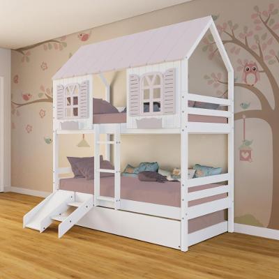 Treliche Casinha Bela Kit Escada/escorregador - Madeira Maciça Branco/rosa Megamobilia