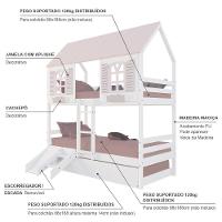 Treliche Casinha Bela Kit Escada/escorregador - Madeira Maciça Branco/rosa Megamobilia