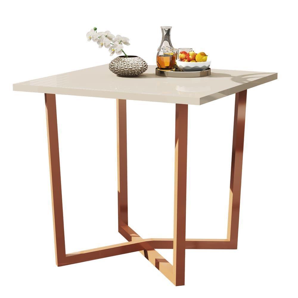 Mesa De Jantar 80x80 4 Lugares Valence Industrial Pés Em Aço Cobre/off White - 2