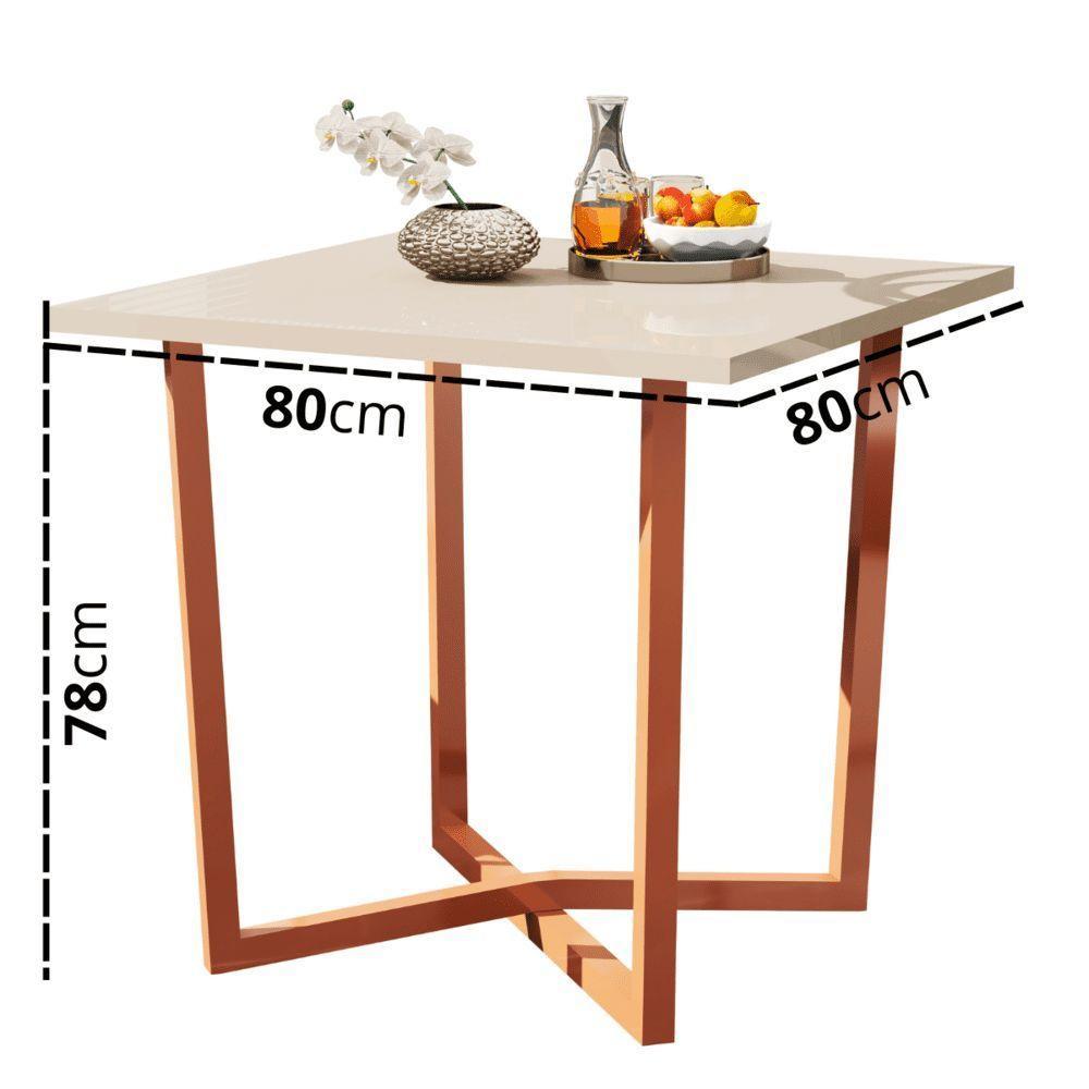 Mesa De Jantar 80x80 4 Lugares Valence Industrial Pés Em Aço Cobre/off White - 3