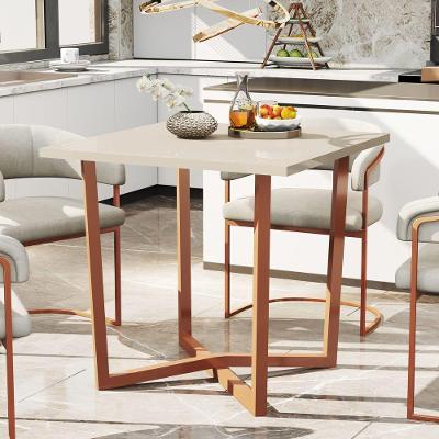 Mesa De Jantar 80x80 4 Lugares Valence Industrial Pés Em Aço Cobre/off White