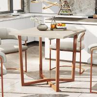 Mesa De Jantar 80x80 4 Lugares Valence Industrial Pés Em Aço Cobre/off White - 1