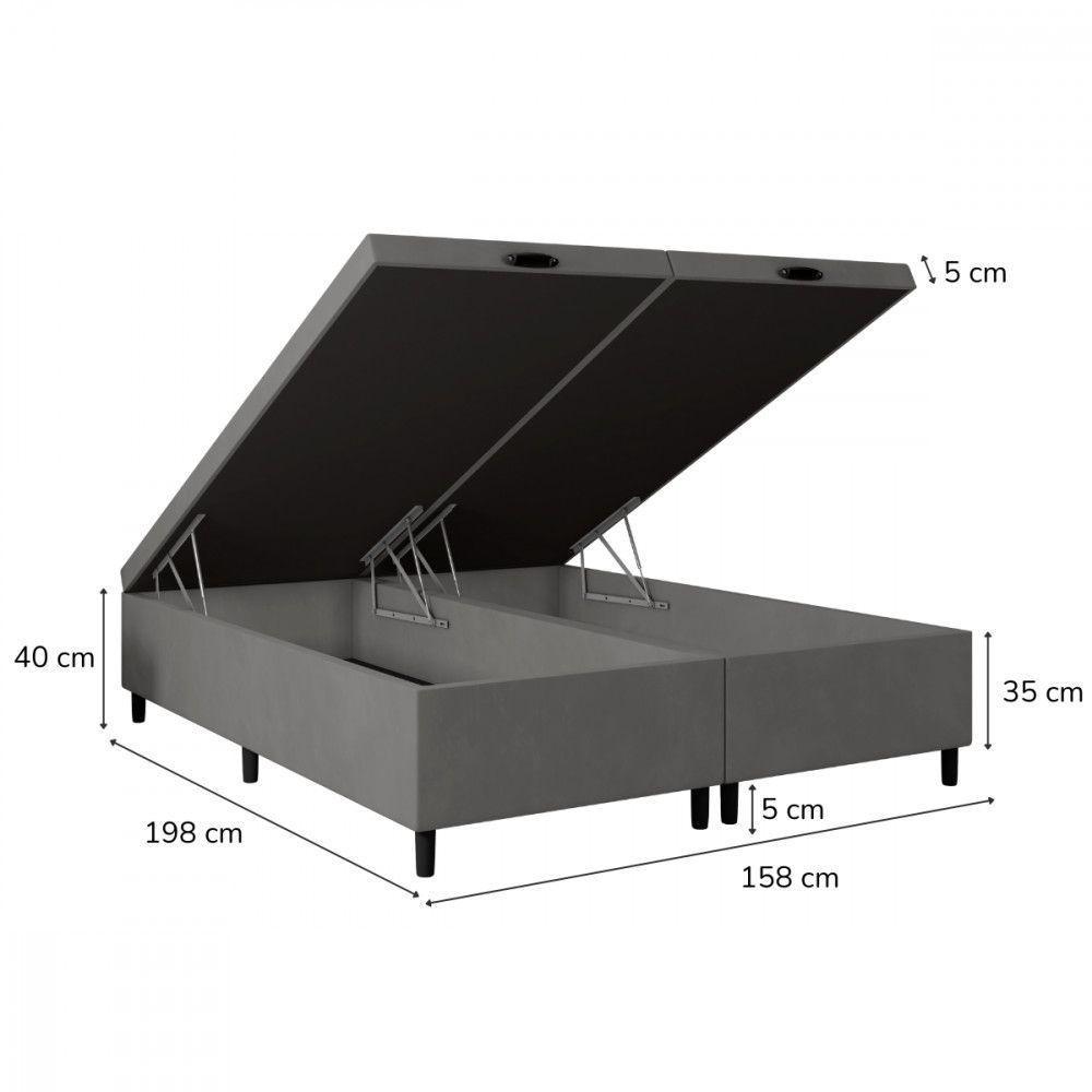 Base Para Cama Box Queen Com Baú 158x198x35 Cinza Portobel Cinza - 2