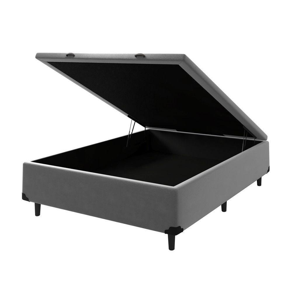Base Cama Box Casal Com Baú 138x188x36 Sued Cinza Hadassah Cinza - 1
