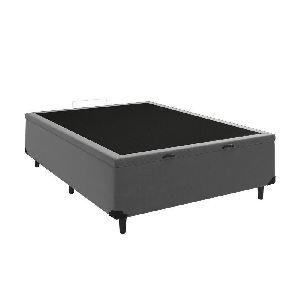 Base Cama Box Casal Com Baú 138x188x36 Sued Cinza Hadassah Cinza - 2