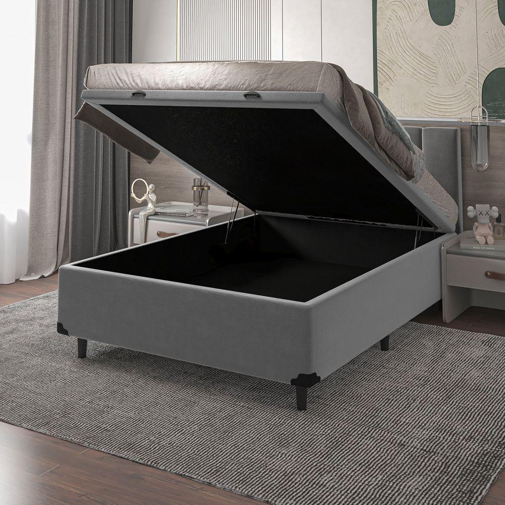 Base Cama Box Casal Com Baú 138x188x36 Sued Cinza Hadassah Cinza - 3