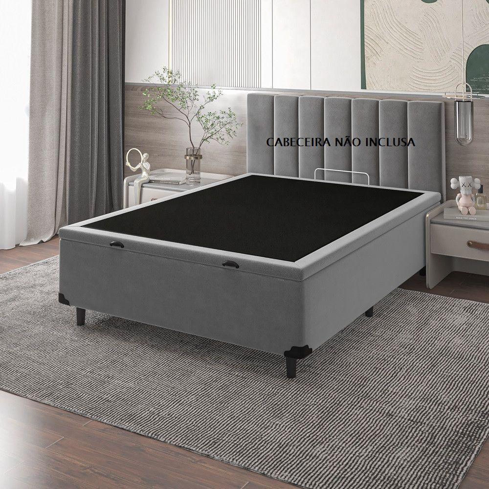 Base Cama Box Casal Com Baú 138x188x36 Sued Cinza Hadassah Cinza - 4