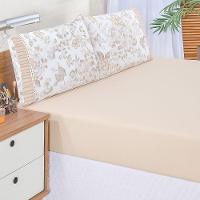 Jogo Cama Lençol Fiore Casal Padrão Estampado 180 Fios 100% Algodão Com Babadinho 3 Peças Bege Floral - 2