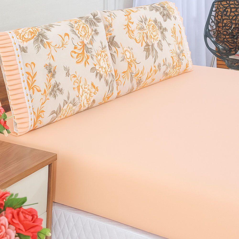 Jogo Cama Lençol Fiore King Estampado 180 Fios 100% Algodão Com Babadinho 3 Peças Salmão Floral - 2
