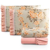 Jogo Cama Lençol Fiore King Estampado 180 Fios 100% Algodão Com Babadinho 4 Peças Salmão Floral - 1