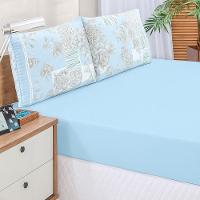 Jogo Cama Lençol Fiore Queen Estampado 180 Fios 100% Algodão Com Babadinho 3 Peças Azul Floral - 2