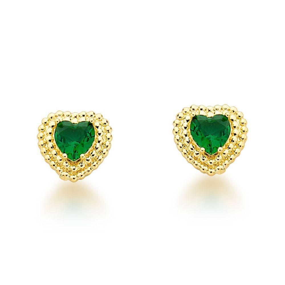 Conjunto Colar E Brincos Coração Verde Escuro Banhado A Ouro 18k - 2