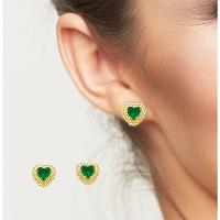 Conjunto Colar E Brincos Coração Verde Escuro Banhado A Ouro 18k - 4