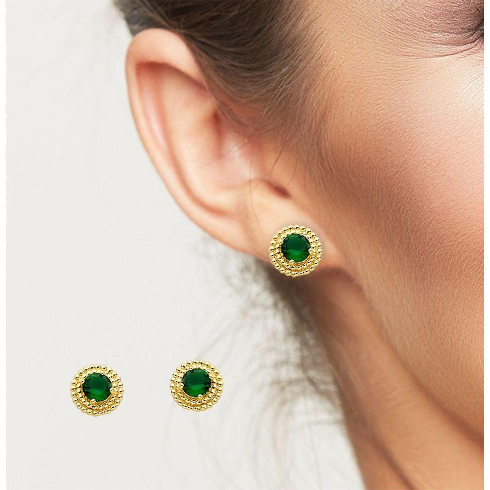 Conjunto Colar E Brincos Redondo Verde Escuro Banhado A Ouro 18k - 2