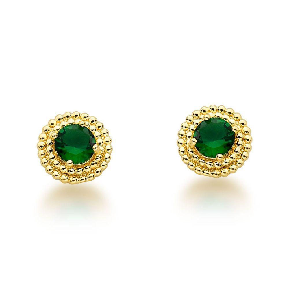 Conjunto Colar E Brincos Redondo Verde Escuro Banhado A Ouro 18k - 3