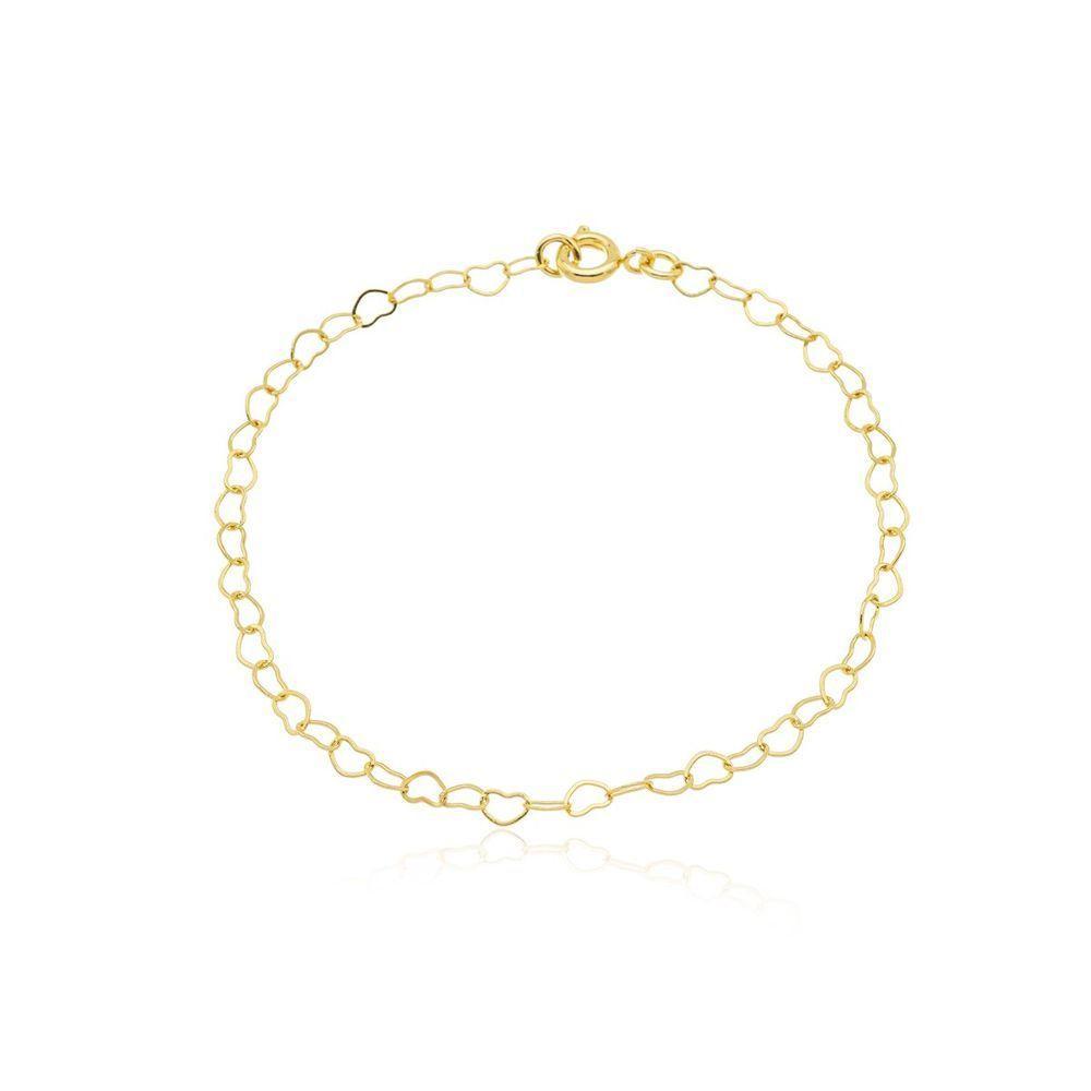 Pulseira Elo Corações 4mm Banhada A Ouro 18k - 1