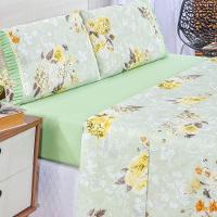 Jogo Cama Lençol Fiore Casal Padrão Estampado 180 Fios 100% Algodão Com Babadinho 4 Peças Verde Floral - 2