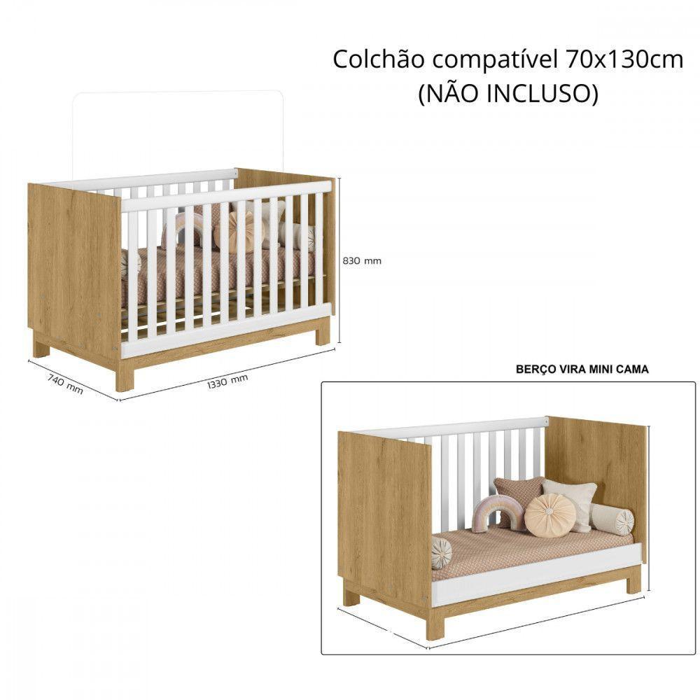 Berço Americano 2 Em 1 Encanto Slim Mini Cama Freijo Branco Freijo Com Branco - 5
