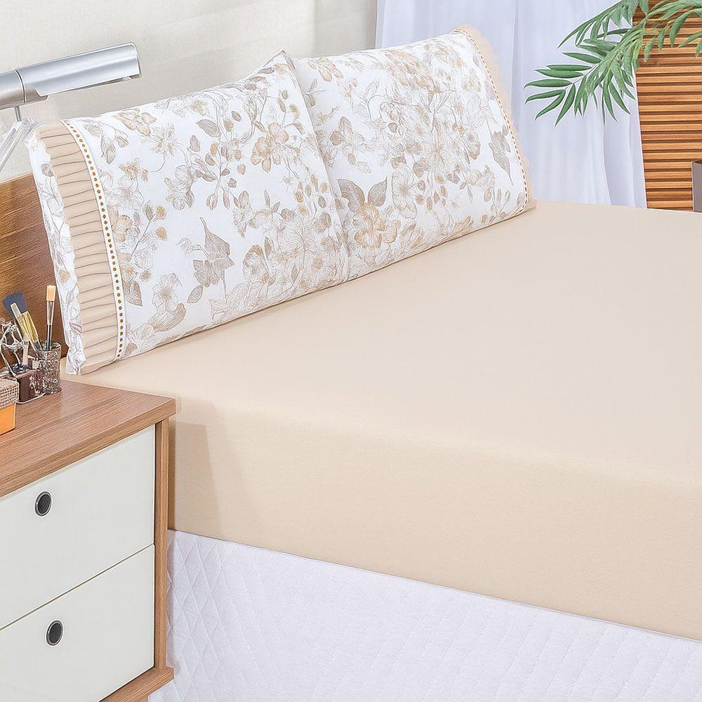 Jogo Cama Lençol Fiore King Estampado 180 Fios 100% Algodão Com Babadinho 3 Peças Bege Floral - 2