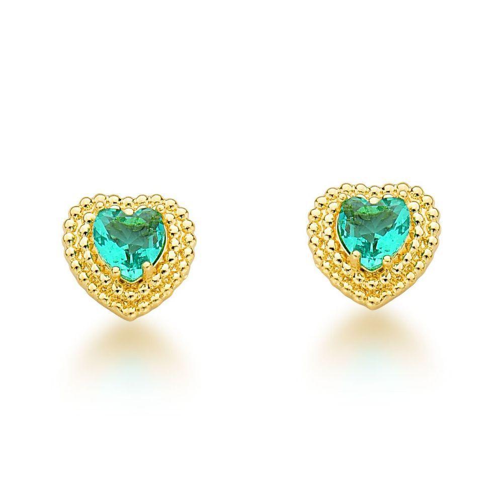 Conjunto Colar E Brincos Coração Verde Claro Banhado A Ouro 18k - 3