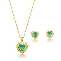 Conjunto Colar E Brincos Coração Verde Claro Banhado A Ouro 18k - 1