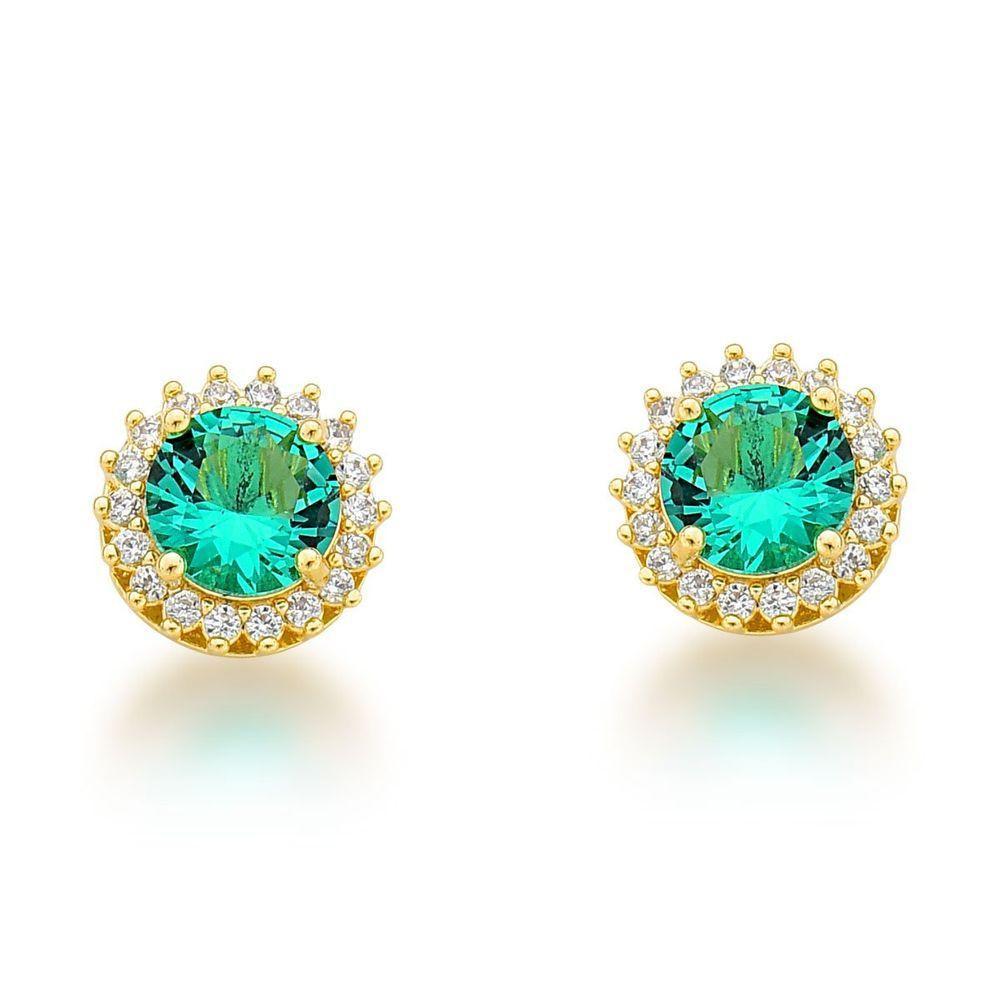 Conjunto Colar E Brinco Ponto De Luz Verde Claro Claro Banhado A Ouro 18k - 3