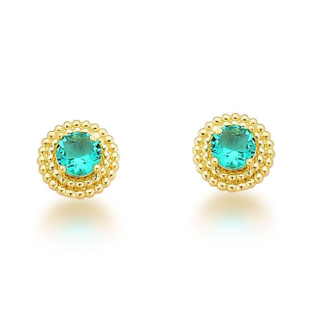 Conjunto Colar E Brincos Redondo Verde Claro Banhado A Ouro 18k - 4