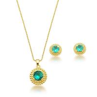 Conjunto Colar E Brincos Redondo Verde Claro Banhado A Ouro 18k - 1